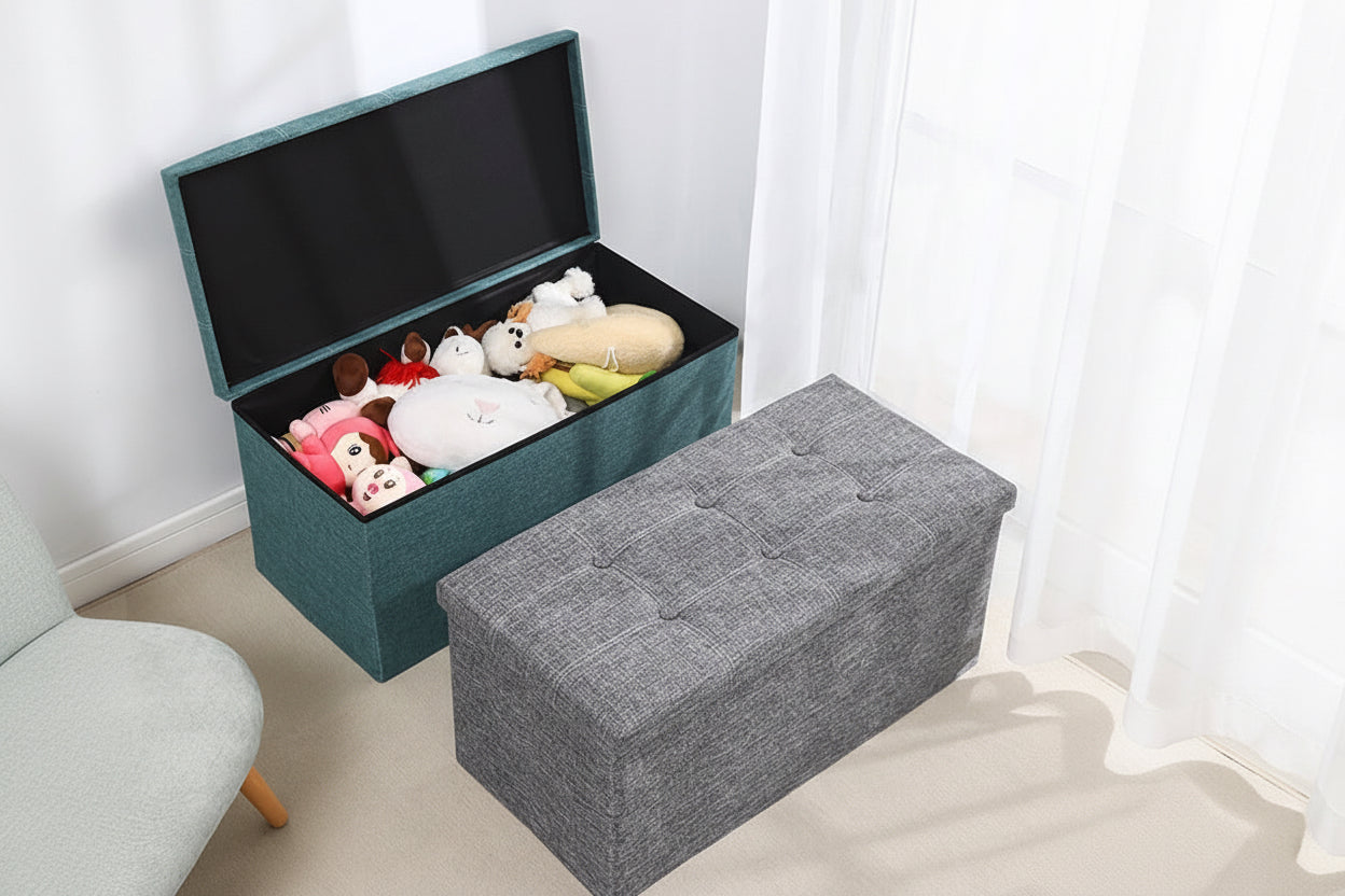 Klappbarer Aufbewahrungshocker aus Baumwoll-Leinen – Sitzbank & Schuhbank mit Stauraum